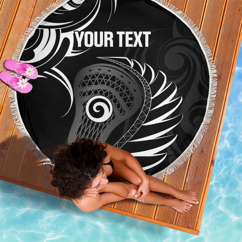 Personalised New Zealand Silver Fern Lacrosse Beach Blanket Aotearoa Maori Pattern LT14 - Polynesian Pride