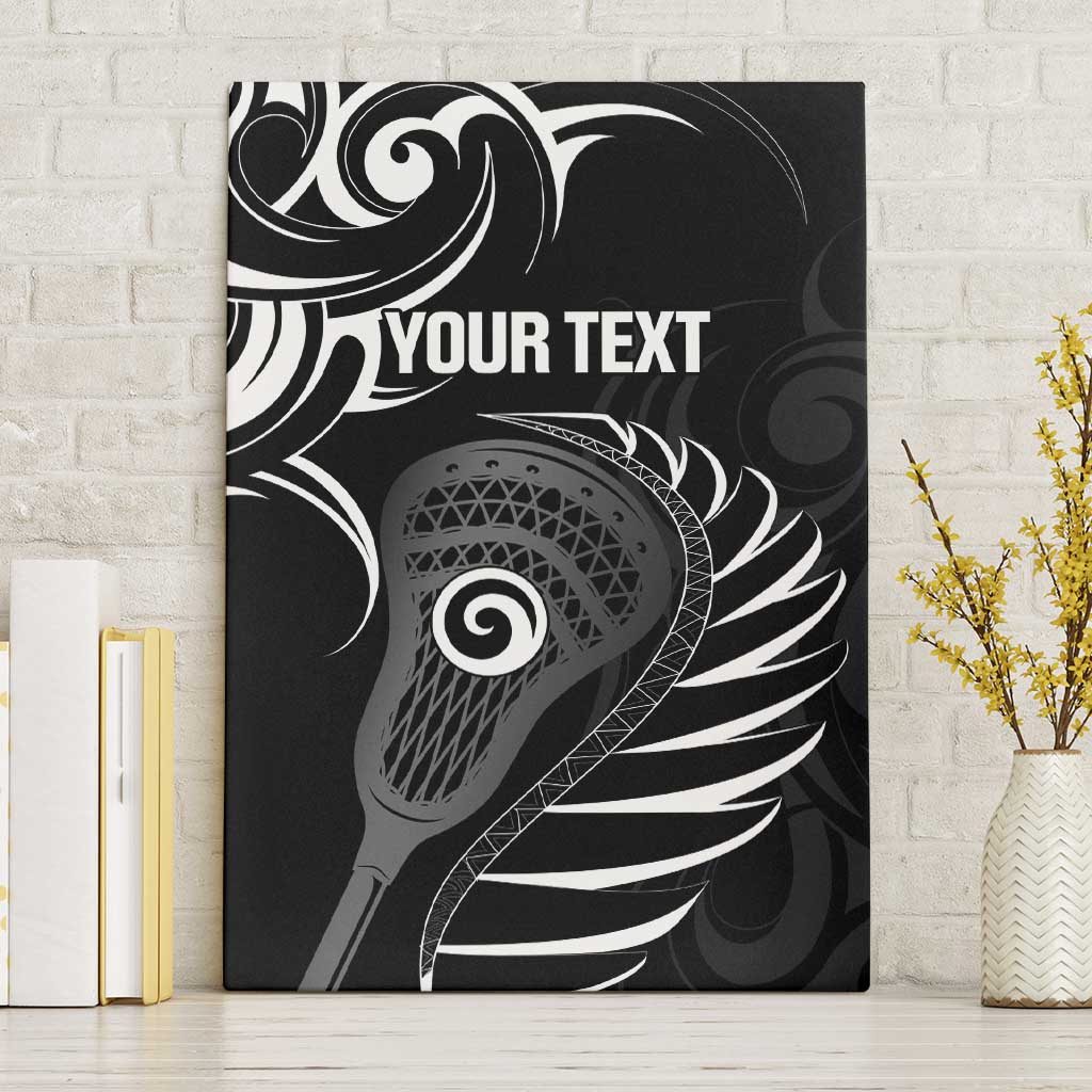 Personalised New Zealand Silver Fern Lacrosse Canvas Wall Art Aotearoa Maori Pattern LT14 Without Frame Black - Polynesian Pride