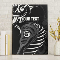 Personalised New Zealand Silver Fern Lacrosse Canvas Wall Art Aotearoa Maori Pattern LT14 Without Frame Black - Polynesian Pride