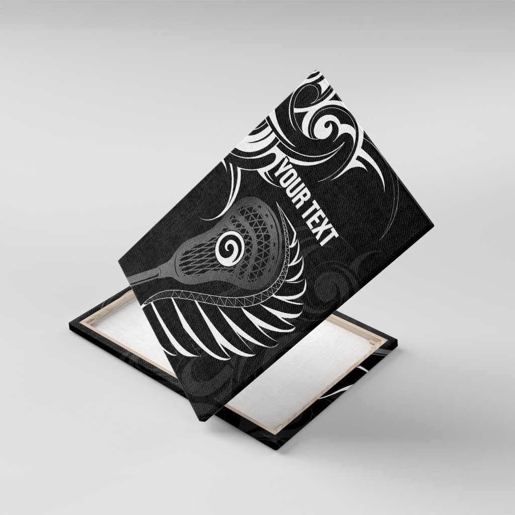 Personalised New Zealand Silver Fern Lacrosse Canvas Wall Art Aotearoa Maori Pattern LT14 With Frame Black - Polynesian Pride
