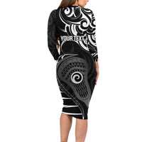Personalised New Zealand Silver Fern Lacrosse Family Matching Long Sleeve Bodycon Dress and Hawaiian Shirt Aotearoa Maori Pattern LT14 - Polynesian Pride