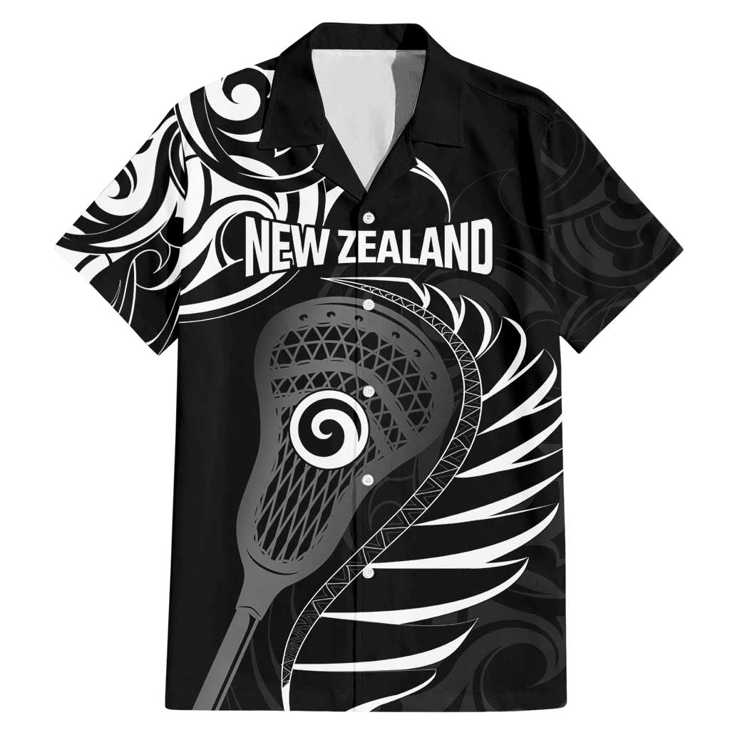 Personalised New Zealand Silver Fern Lacrosse Family Matching Mermaid Dress and Hawaiian Shirt Aotearoa Maori Pattern LT14 Dad's Shirt - Short Sleeve Black - Polynesian Pride