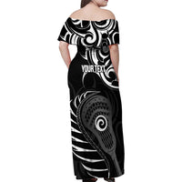 Personalised New Zealand Silver Fern Lacrosse Family Matching Off Shoulder Maxi Dress and Hawaiian Shirt Aotearoa Maori Pattern LT14 - Polynesian Pride