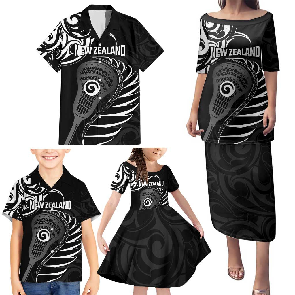 Personalised New Zealand Silver Fern Lacrosse Family Matching Puletasi and Hawaiian Shirt Aotearoa Maori Pattern LT14 - Polynesian Pride