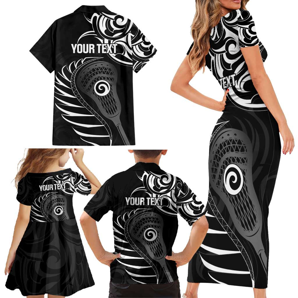 Personalised New Zealand Silver Fern Lacrosse Family Matching Short Sleeve Bodycon Dress and Hawaiian Shirt Aotearoa Maori Pattern LT14 - Polynesian Pride