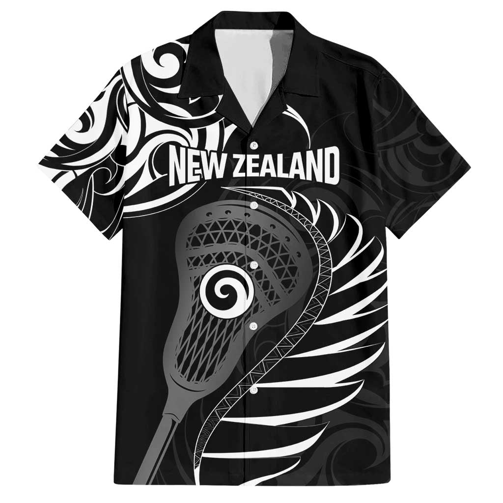 Personalised New Zealand Silver Fern Lacrosse Family Matching Short Sleeve Bodycon Dress and Hawaiian Shirt Aotearoa Maori Pattern LT14 Dad's Shirt - Short Sleeve Black - Polynesian Pride