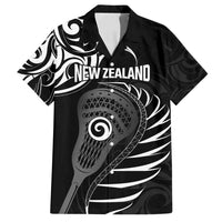 Personalised New Zealand Silver Fern Lacrosse Family Matching Summer Maxi Dress and Hawaiian Shirt Aotearoa Maori Pattern LT14 Dad's Shirt - Short Sleeve Black - Polynesian Pride