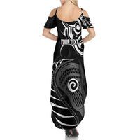 Personalised New Zealand Silver Fern Lacrosse Family Matching Summer Maxi Dress and Hawaiian Shirt Aotearoa Maori Pattern LT14 - Polynesian Pride