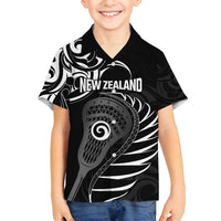 Personalised New Zealand Silver Fern Lacrosse Family Matching Summer Maxi Dress and Hawaiian Shirt Aotearoa Maori Pattern LT14 Son's Shirt Black - Polynesian Pride