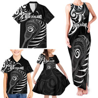 Personalised New Zealand Silver Fern Lacrosse Family Matching Tank Maxi Dress and Hawaiian Shirt Aotearoa Maori Pattern LT14 - Polynesian Pride
