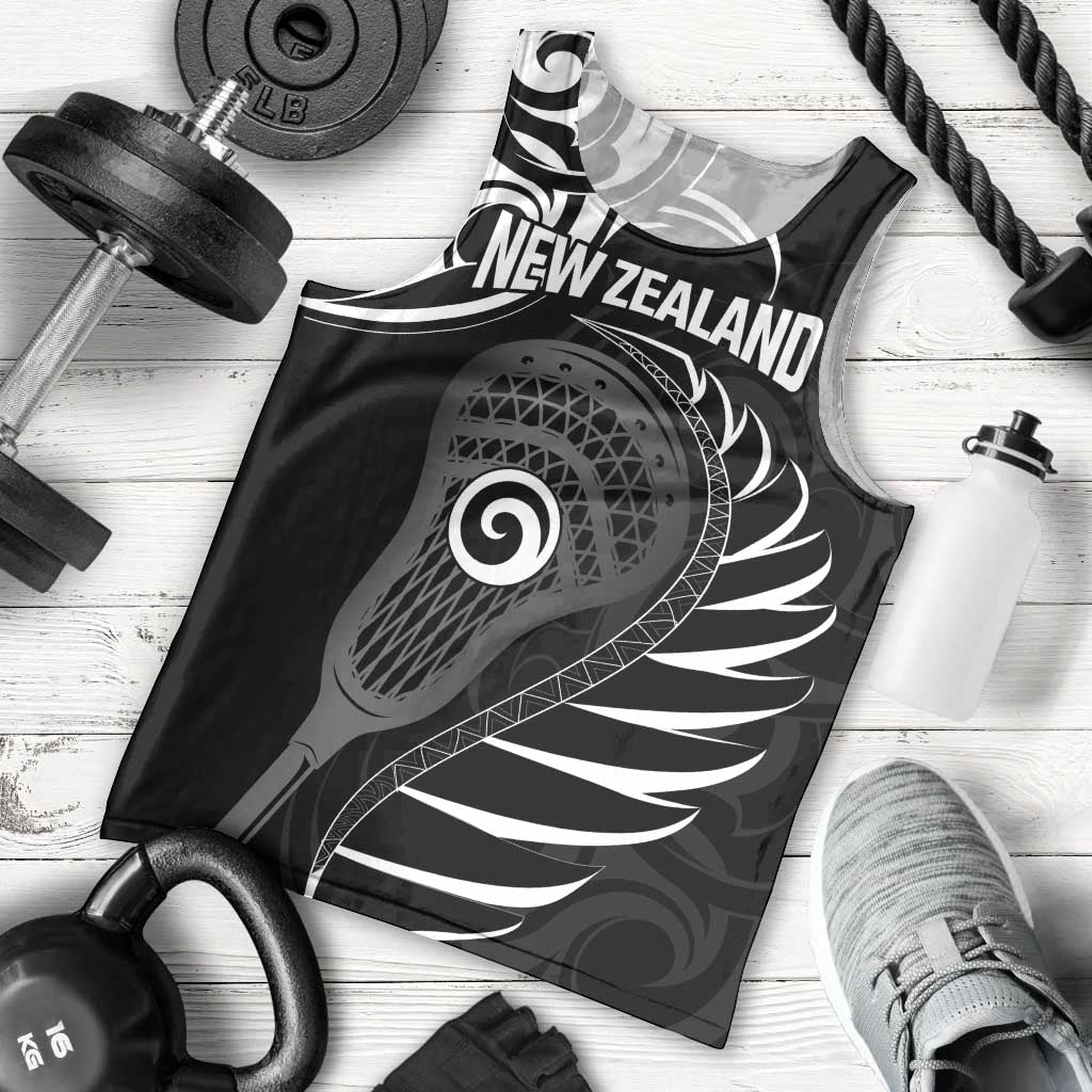 Personalised New Zealand Silver Fern Lacrosse Men Tank Top Aotearoa Maori Pattern LT14 - Polynesian Pride