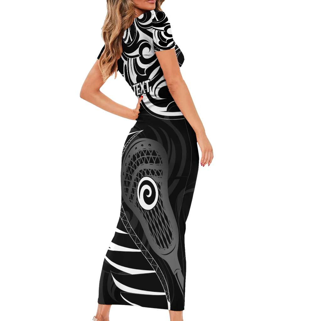 Personalised New Zealand Silver Fern Lacrosse Short Sleeve Bodycon Dress Aotearoa Maori Pattern LT14 - Polynesian Pride