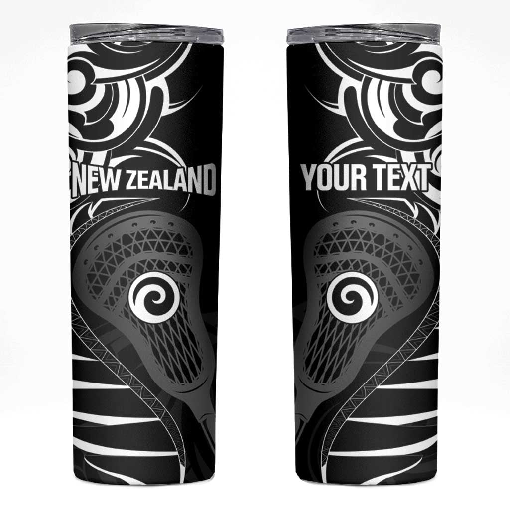 Personalised New Zealand Silver Fern Lacrosse Skinny Tumbler Aotearoa Maori Pattern LT14 Black - Polynesian Pride
