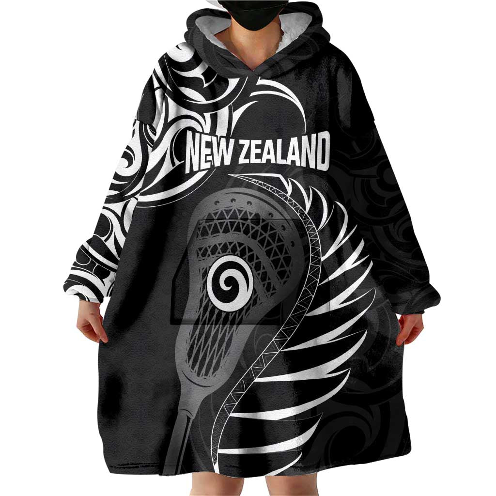 Personalised New Zealand Silver Fern Lacrosse Wearable Blanket Hoodie Aotearoa Maori Pattern LT14 - Polynesian Pride