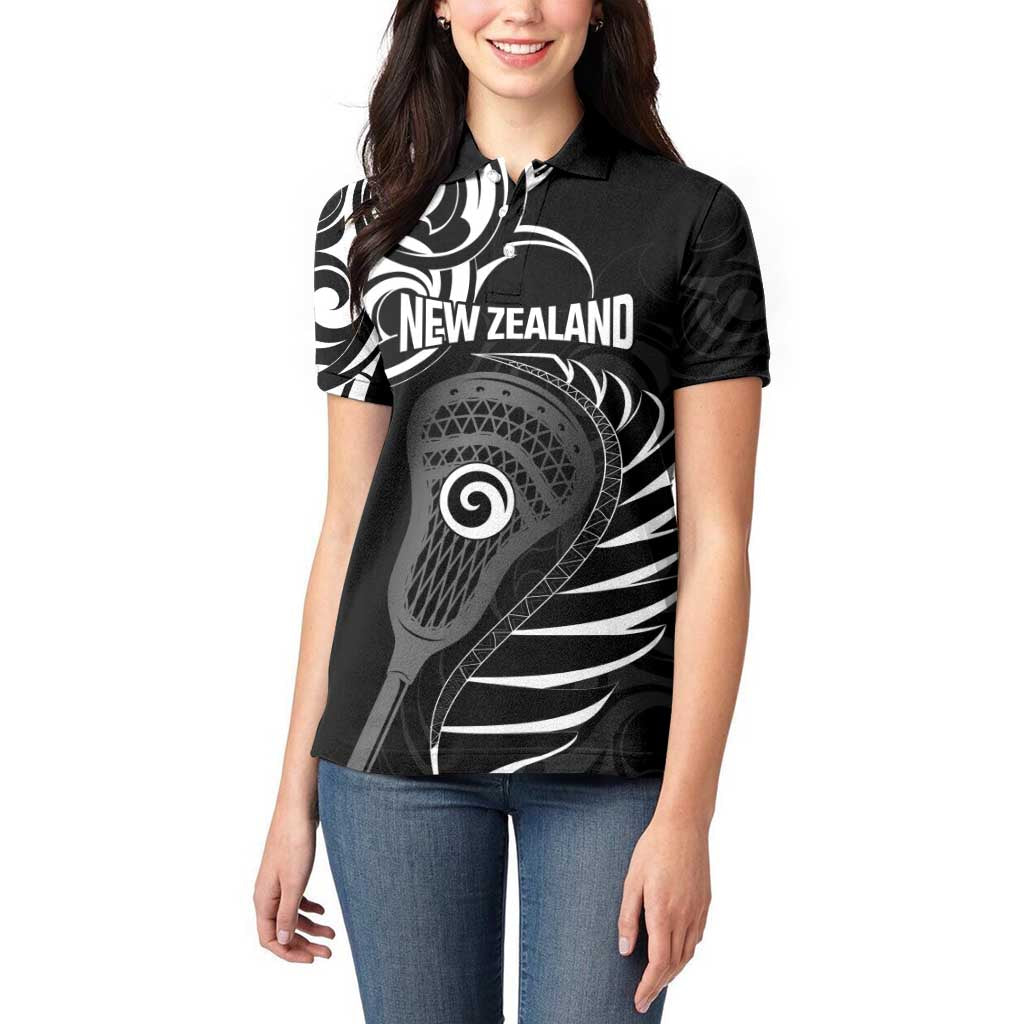 Personalised New Zealand Silver Fern Lacrosse Women Polo Shirt Aotearoa Maori Pattern LT14 - Polynesian Pride