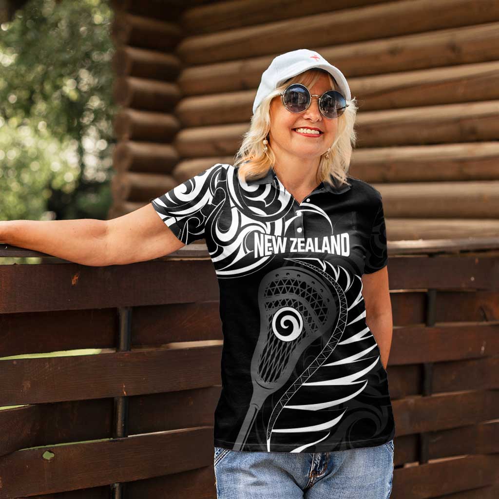 Personalised New Zealand Silver Fern Lacrosse Women Polo Shirt Aotearoa Maori Pattern LT14 - Polynesian Pride