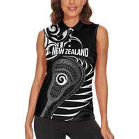 Personalised New Zealand Silver Fern Lacrosse Women Sleeveless Polo Shirt Aotearoa Maori Pattern LT14 - Polynesian Pride