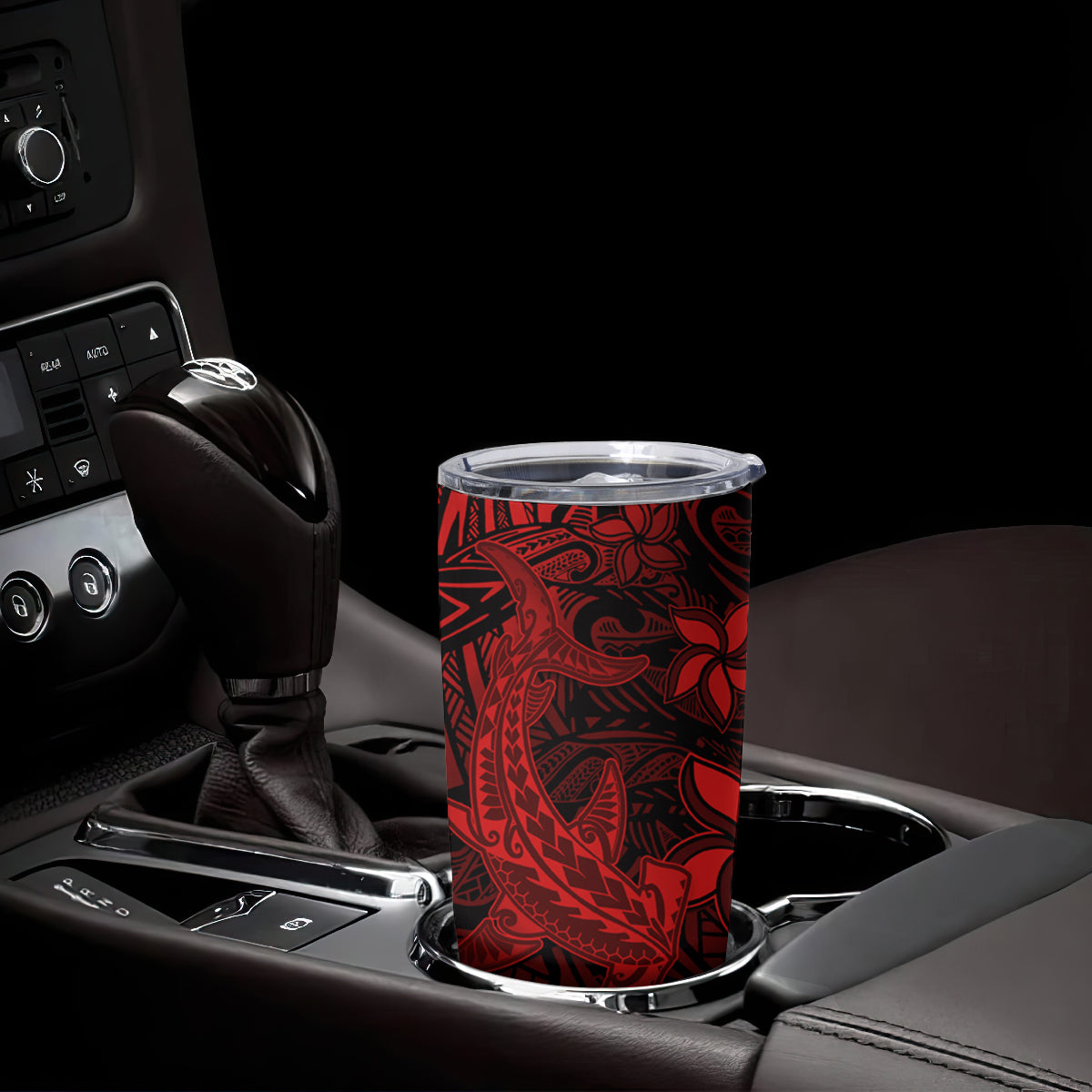 Polynesian Tumbler Cup Red Hawaiian Tribal Hammerhead Shark