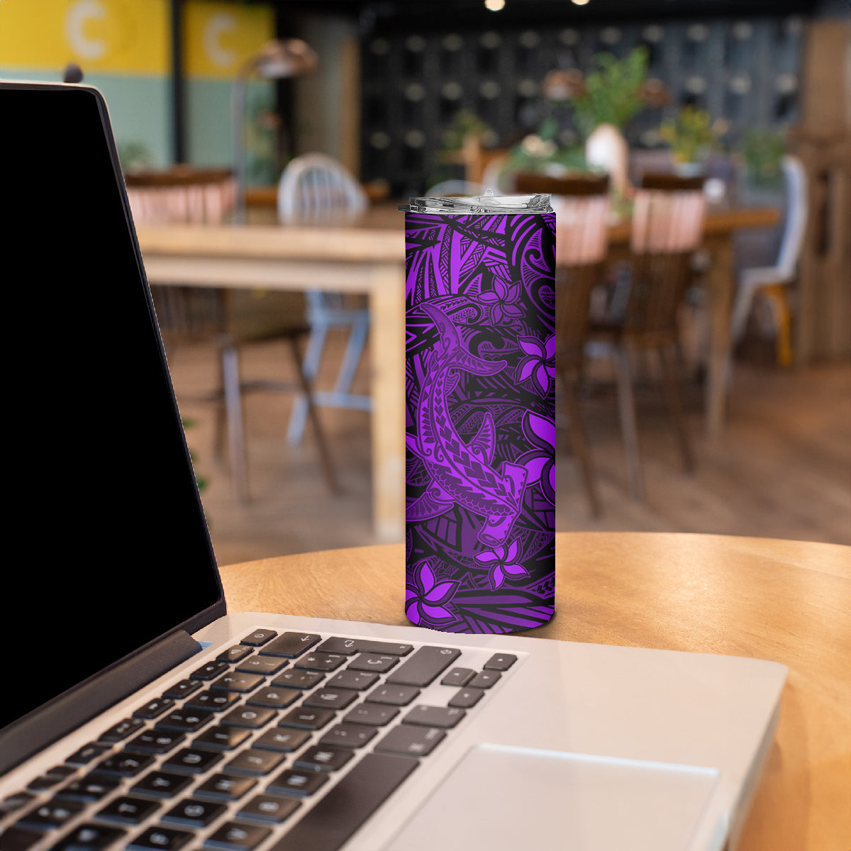 Polynesian Skinny Tumbler Purple Hawaiian Tribal Hammerhead Shark LT14 - Polynesian Pride
