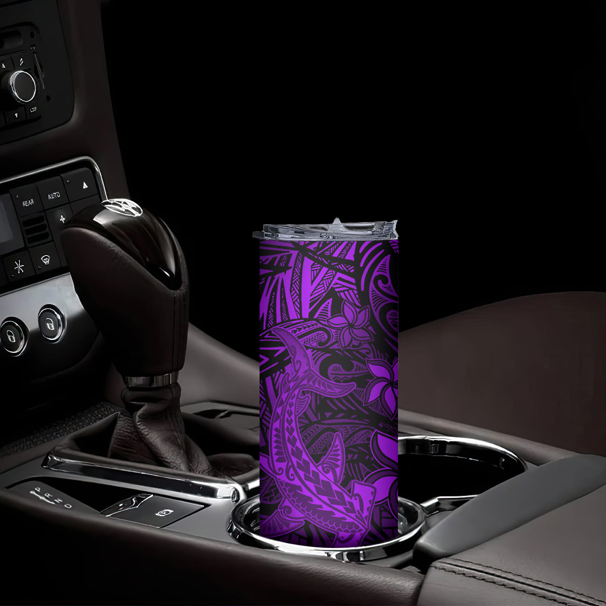 Polynesian Skinny Tumbler Purple Hawaiian Tribal Hammerhead Shark LT14 - Polynesian Pride