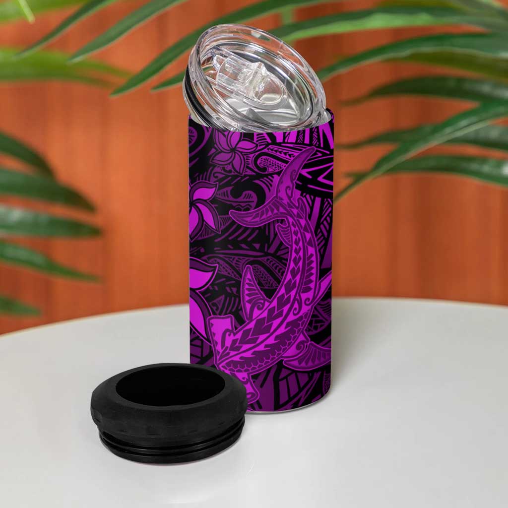 Polynesian 4 in 1 Can Cooler Tumbler Pink Hawaiian Tribal Hammerhead Shark