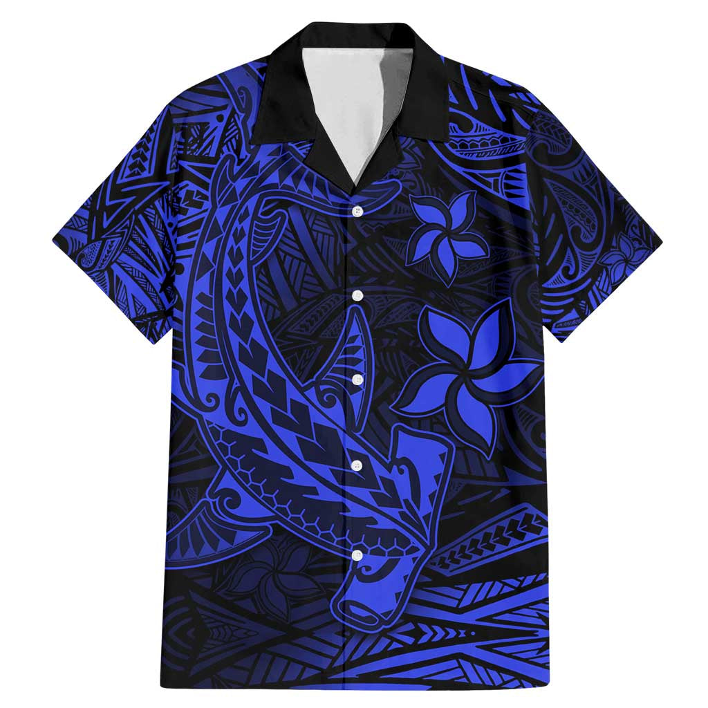 Blue Polynesian Family Matching Outfits Mermaid Dress And Hawaiian Shirt Tribal Hammerhead Shark LT14 Dad's Shirt - Short Sleeve - Polynesian Pride