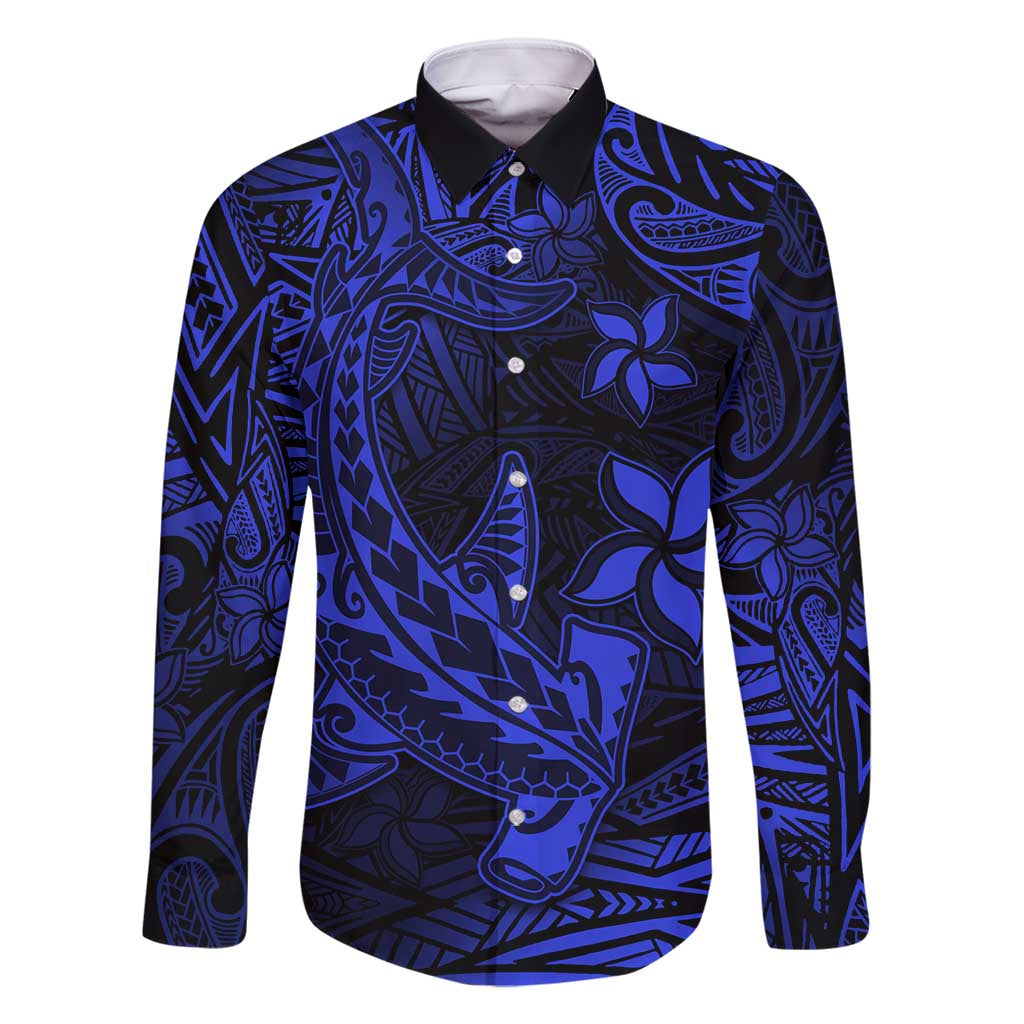 Blue Polynesian Family Matching Outfits Mermaid Dress And Hawaiian Shirt Tribal Hammerhead Shark LT14 Dad's Shirt - Long Sleeve - Polynesian Pride