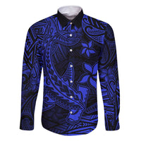 Blue Polynesian Family Matching Outfits Mermaid Dress And Hawaiian Shirt Tribal Hammerhead Shark LT14 Dad's Shirt - Long Sleeve - Polynesian Pride