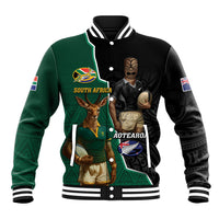 Personalised New Zealand And South Africa Rugby Baseball Jacket 2024 All Black Springboks Mascots Together LT14 Unisex Green - Polynesian Pride