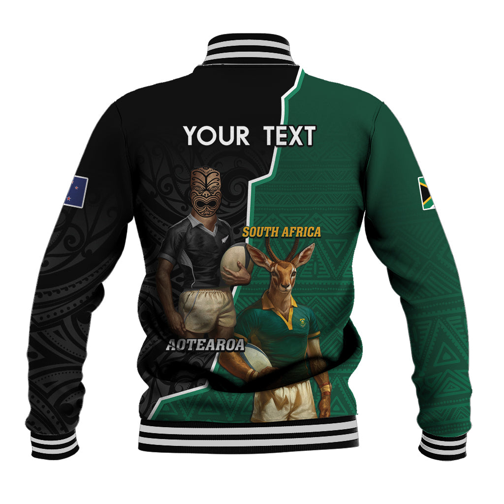 Personalised New Zealand And South Africa Rugby Baseball Jacket 2024 All Black Springboks Mascots Together LT14 - Polynesian Pride