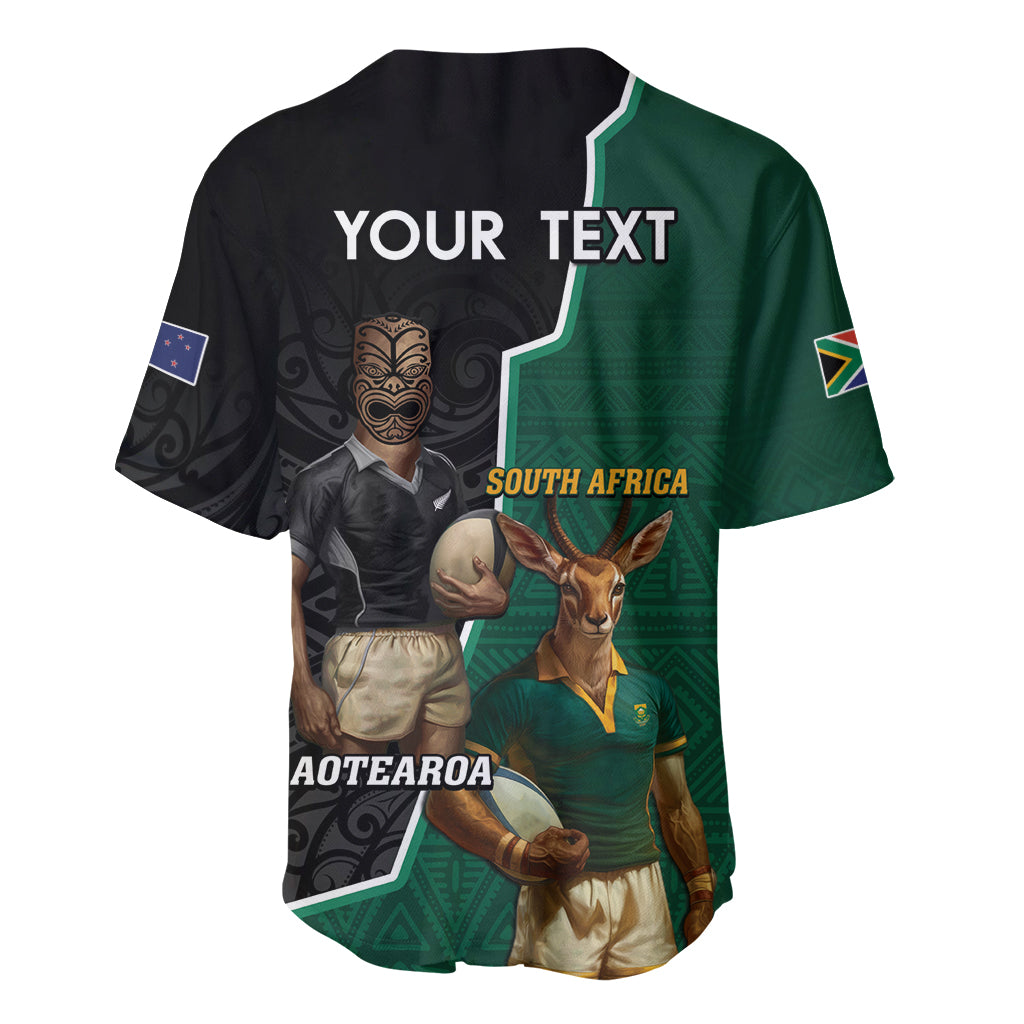 Personalised New Zealand And South Africa Rugby Baseball Jersey 2024 All Black Springboks Mascots Together LT14 - Polynesian Pride