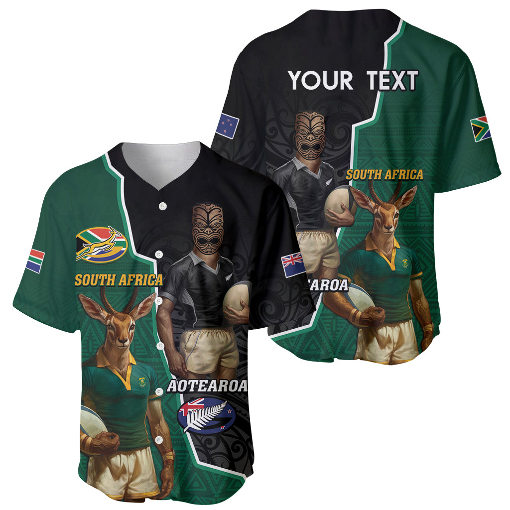 Personalised New Zealand And South Africa Rugby Baseball Jersey 2024 All Black Springboks Mascots Together LT14 - Polynesian Pride