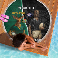 Personalised New Zealand And South Africa Rugby Beach Blanket 2024 All Black Springboks Mascots Together LT14 - Polynesian Pride