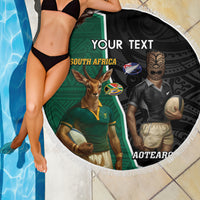 Personalised New Zealand And South Africa Rugby Beach Blanket 2024 All Black Springboks Mascots Together LT14 - Polynesian Pride