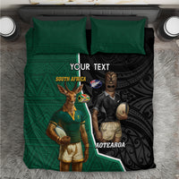 Personalised New Zealand And South Africa Rugby Bedding Set 2024 All Black Springboks Mascots Together LT14 Green - Polynesian Pride