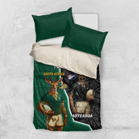 Personalised New Zealand And South Africa Rugby Bedding Set 2024 All Black Springboks Mascots Together LT14 US Twin 172cm x 218cm Green - Polynesian Pride