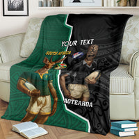 Personalised New Zealand And South Africa Rugby Blanket 2024 All Black Springboks Mascots Together LT14 - Polynesian Pride