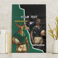 Personalised New Zealand And South Africa Rugby Canvas Wall Art 2024 All Black Springboks Mascots Together LT14 Without Frame Green - Polynesian Pride