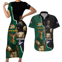 Personalised New Zealand And South Africa Rugby Couples Matching Short Sleeve Bodycon Dress and Hawaiian Shirt 2024 All Black Springboks Mascots Together LT14 Green - Polynesian Pride