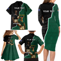 Personalised New Zealand And South Africa Rugby Family Matching Long Sleeve Bodycon Dress and Hawaiian Shirt 2024 All Black Springboks Mascots Together LT14 - Polynesian Pride