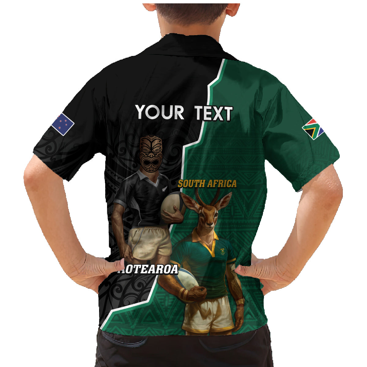 Personalised New Zealand And South Africa Rugby Family Matching Mermaid Dress and Hawaiian Shirt 2024 All Black Springboks Mascots Together LT14 - Polynesian Pride