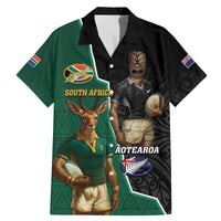 Personalised New Zealand And South Africa Rugby Family Matching Mermaid Dress and Hawaiian Shirt 2024 All Black Springboks Mascots Together LT14 Dad's Shirt - Short Sleeve Green - Polynesian Pride