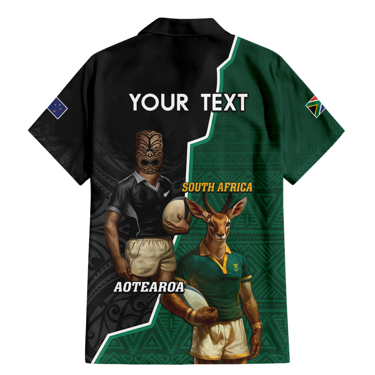 Personalised New Zealand And South Africa Rugby Family Matching Mermaid Dress and Hawaiian Shirt 2024 All Black Springboks Mascots Together LT14 - Polynesian Pride
