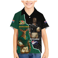 Personalised New Zealand And South Africa Rugby Family Matching Mermaid Dress and Hawaiian Shirt 2024 All Black Springboks Mascots Together LT14 Son's Shirt Green - Polynesian Pride