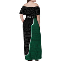 Personalised New Zealand And South Africa Rugby Family Matching Off Shoulder Maxi Dress and Hawaiian Shirt 2024 All Black Springboks Mascots Together LT14 - Polynesian Pride