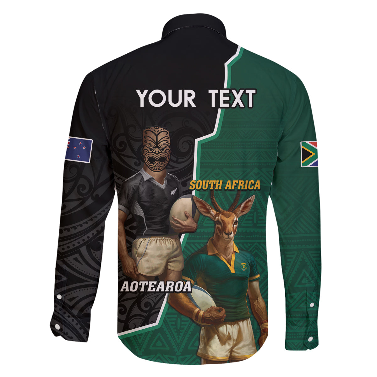 Personalised New Zealand And South Africa Rugby Family Matching Puletasi and Hawaiian Shirt 2024 All Black Springboks Mascots Together LT14 - Polynesian Pride