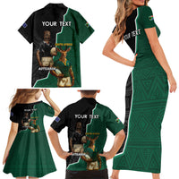 Personalised New Zealand And South Africa Rugby Family Matching Short Sleeve Bodycon Dress and Hawaiian Shirt 2024 All Black Springboks Mascots Together LT14 - Polynesian Pride