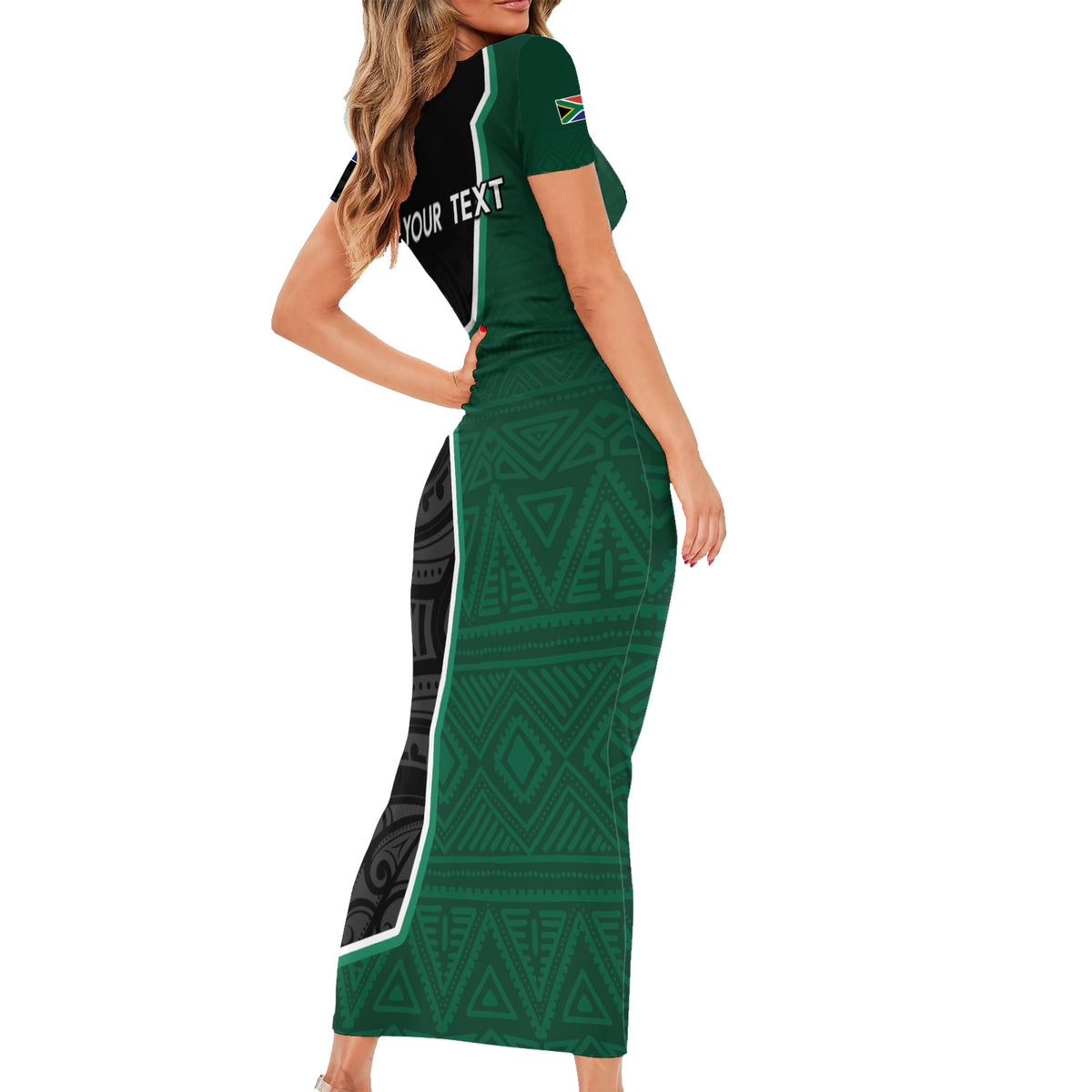 Personalised New Zealand And South Africa Rugby Family Matching Short Sleeve Bodycon Dress and Hawaiian Shirt 2024 All Black Springboks Mascots Together LT14 - Polynesian Pride