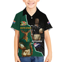 Personalised New Zealand And South Africa Rugby Family Matching Summer Maxi Dress and Hawaiian Shirt 2024 All Black Springboks Mascots Together LT14 Son's Shirt Green - Polynesian Pride