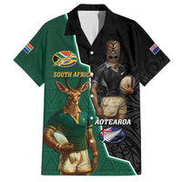 Personalised New Zealand And South Africa Rugby Family Matching Tank Maxi Dress and Hawaiian Shirt 2024 All Black Springboks Mascots Together LT14 Dad's Shirt - Short Sleeve Green - Polynesian Pride